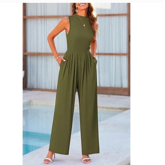 Prettygarden green ribbed wide leg jumpsuit NWT size xl - Picture 1 of 8